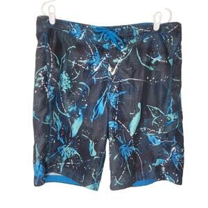 Speedo Blue Abstract Print Men’s Swim Board Shorts Size Medium